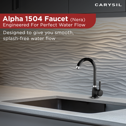 Carysil Alpha 1504 Modern Kitchen Faucet, High Arc with 360-Degree Swivel, Single-Lever Handle for Hot/Cold Water, Nera, 5-Year Warranty