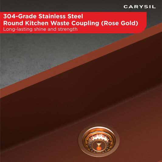 Carysil Round Waste Coupling for Kitchen Sink, Premium 304-grade Stainless Steel Coupling, Removable Waste Strainer for Kitchen Sink, Rust-Free, Corrosion-Resistant, Rose Gold PVD Finish
