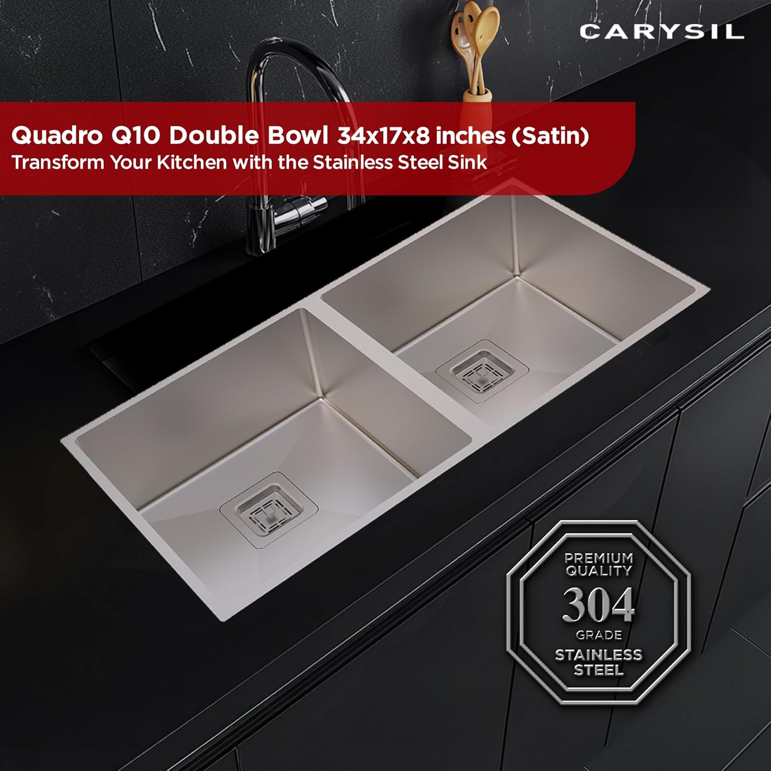 Carysil Micro Radius R10 Double Bowl Stainless Steel 34x17x8