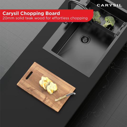 Carysil Chopping Board for Kitchen, Solid Teak Wood with 20mm Thickness, Heavy-Duty Cutting Board for Vegetables, Fruits, Cheese & Meats, Non-Slip, BPA-Free, Eco-Friendly & Anti-Bacterial Surface
