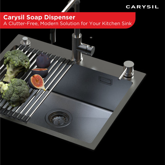 Carysil Kitchen Sink Soap Dispenser, 300ml Top Refill Built-in Countertop Stainless Steel Pump with 360° Rotating Head for Liquid Soap, Rose Gold