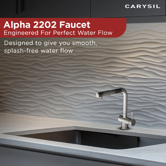 Carysil Alpha 2202 Modern Kitchen Faucet with Pull-Out Spray, High Arc with 360-Degree Swivel Spout, Single-Lever Handle for Hot/Cold Water, Chrome, 5-Year Warranty