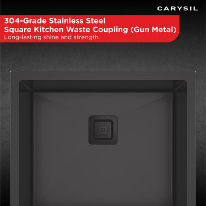 Carysil Square Waste Coupling for Kitchen Sink, Premium 304-grade Stainless Steel Coupling, Removable Waste Strainer for Kitchen Sink, Rust-free, Corrosion-Resistant, Matt Black PVD Finish