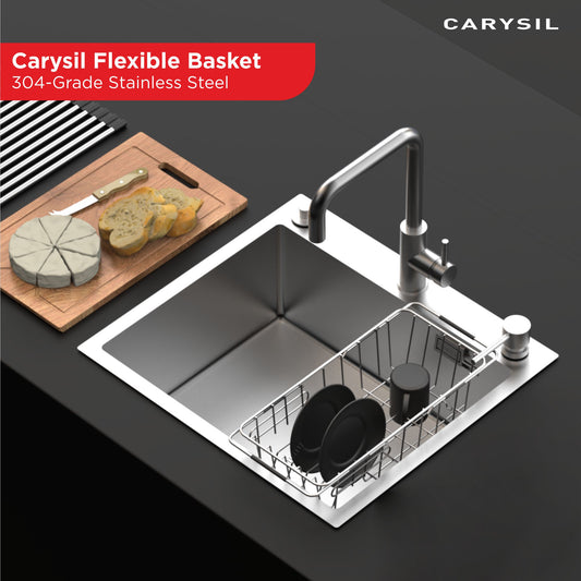 Carysil Multipurpose 304-Grade Stainless Steel Rust-Resistant, Expandable Kitchen Basket for Straining Vegetables, Fruits, and More, Ideal for Daily Use, Easy to Clean, Durable