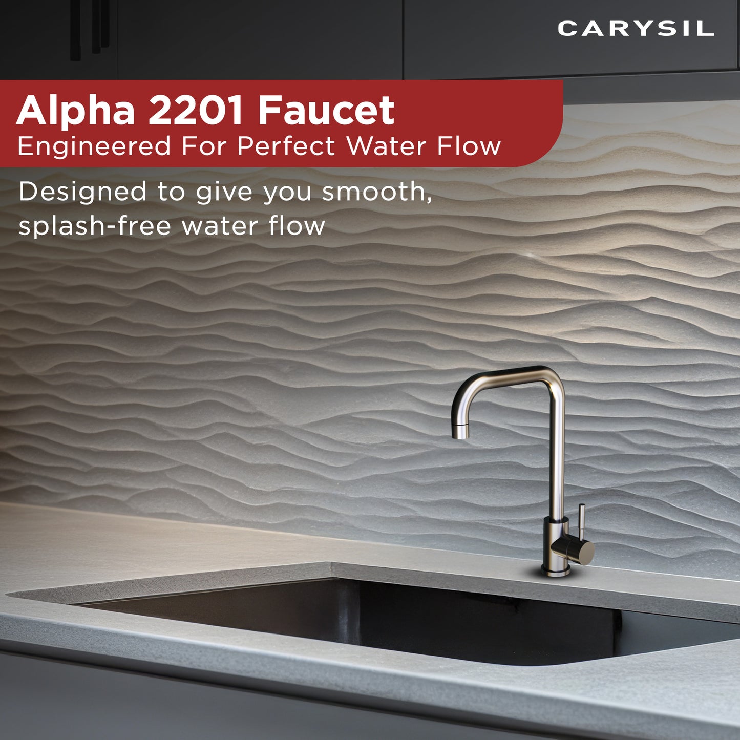 Carysil Alpha 2201 Modern Kitchen Faucet, High Arc with 360-Degree Swivel Spout, Single-Lever Handle for Hot/Cold Water, Chrome, 5-Year Warranty