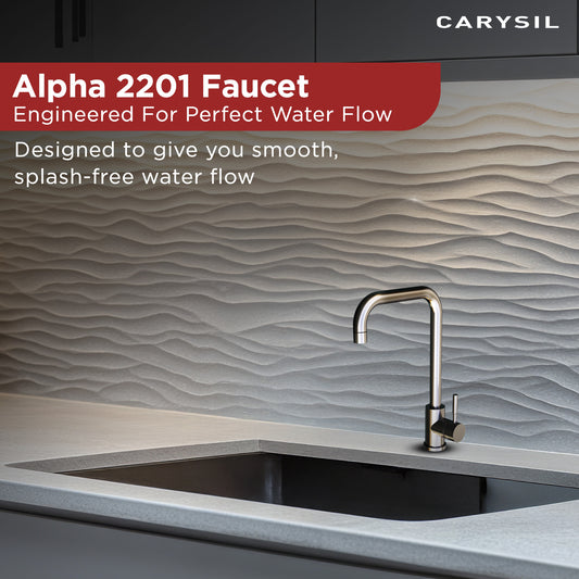 Carysil Alpha 2201 Modern Kitchen Faucet, High Arc with 360-Degree Swivel Spout, Single-Lever Handle for Hot/Cold Water, Chrome, 5-Year Warranty