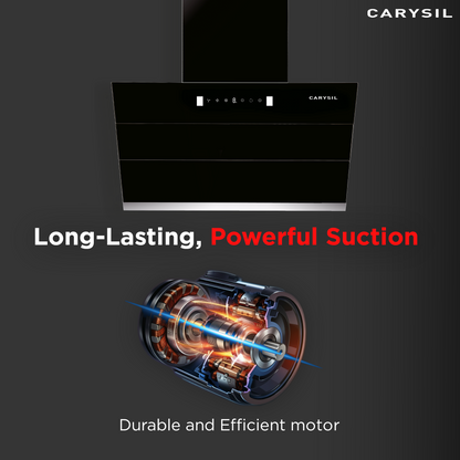 Carysil Ciaz 75 Kitchen Chimney, 1350 m³/hr Suction Capacity, Filterless, 3-speed Motion Sensor Technology, Heat Auto Clean, Inox Body & Tempered Finish, LED Lamp, 7-year Motor Warranty (Copy)