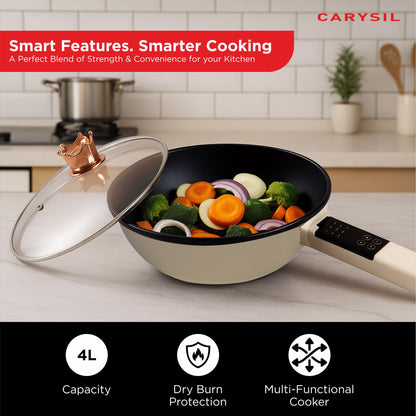 Carysil Multi-Function Cooking Pot 4L Capacity, Multifunctional Electric Pot, Portable Ramen Cooker, Non-stick Mini Hot Pot for Steak, Egg, Oatmeal, Soup with Power Adjustable