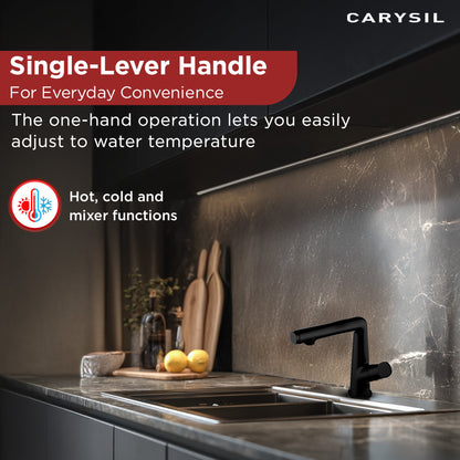 Carysil Alpha 04 Kitchen Faucet, Pull-Out Sprayer, Solid Brass, 180° Swivel Spout, 2-Function Spray, Ceramic Cartridge, Stainless Steel Hoses, Easy Installation, Premium Packaging