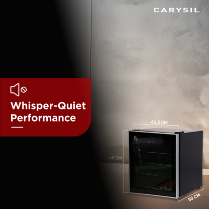 Carysil Mini Refrigerator, Stores up to 15 Wine Bottles, Free Standing, Single Cooling Zone (5°C-20°C), Manual Temperature Control, Toughened Glass Door, Compact and Stylish, Ideal for Home