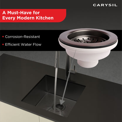 Carysil Round Waste Coupling for Kitchen Sink, Premium 304-grade Stainless Steel Coupling, Removable Waste Strainer for Kitchen Sink, Rust-Free, Corrosion-Resistant, Matt Black PVD Finish