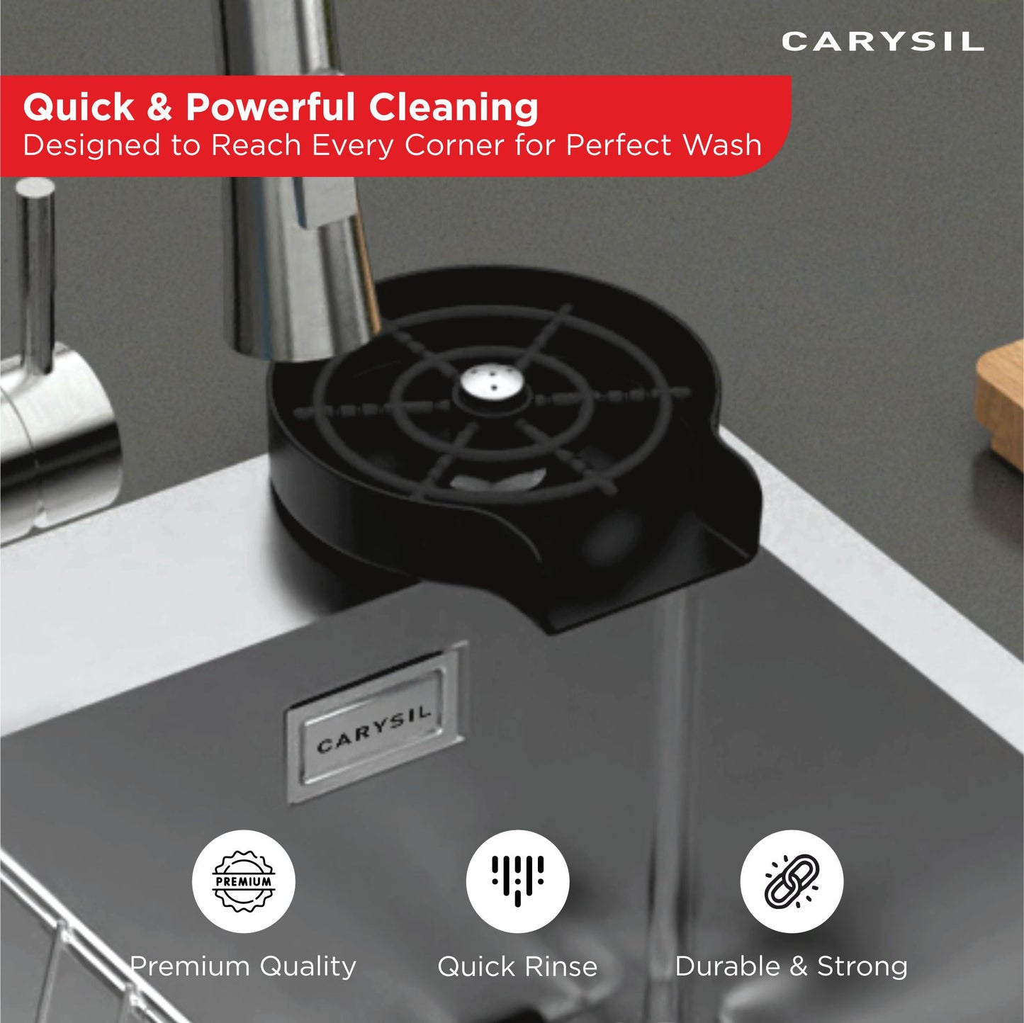 Carysil Glass Rinser for Kitchen Sink, Automatic Cup Washer for Kitchen Sink, 304-grade Stainless Steel, 5 Spray Holes, Bar Glass Rinser and Bottle Rinser, Matt Black Finish
