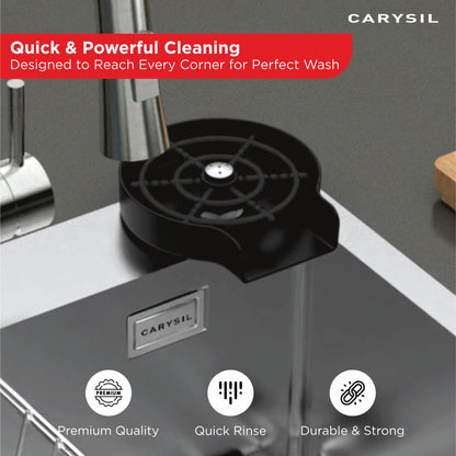 Carysil Glass Rinser for Kitchen Sink, Automatic Cup Washer for Kitchen Sink, 304-grade Stainless Steel, 5 Spray Holes, Bar Glass Rinser and Bottle Rinser, Matt Black Finish