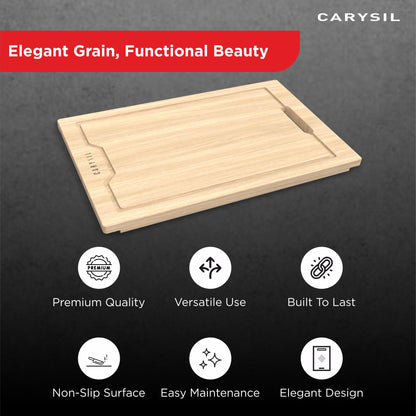 Carysil Chopping Board for Kitchen, Solid Teak Wood with 20mm Thickness, Heavy-Duty Cutting Board for Vegetables, Fruits, Cheese & Meats, Non-Slip, BPA-Free, Eco-Friendly & Anti-Bacterial Surface