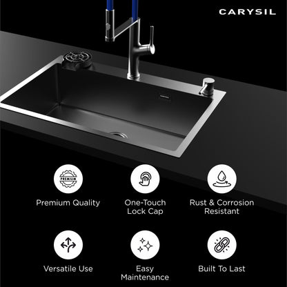 Carysil Kitchen Sink Soap Dispenser, 300ml Top Refill Built-in Countertop Stainless Steel Pump with 360° Rotating Head for Liquid Soap, Chrome