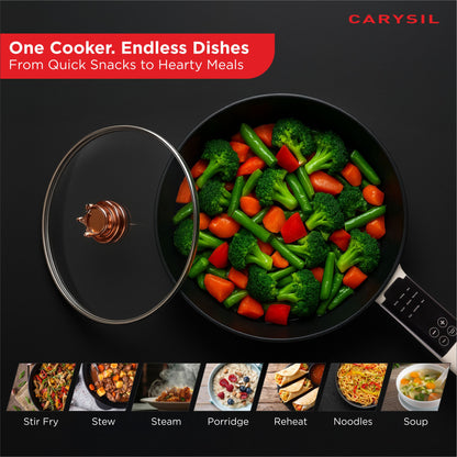 Carysil Multi-Function Cooking Pot 4L Capacity, Multifunctional Electric Pot, Portable Ramen Cooker, Non-stick Mini Hot Pot for Steak, Egg, Oatmeal, Soup with Power Adjustable