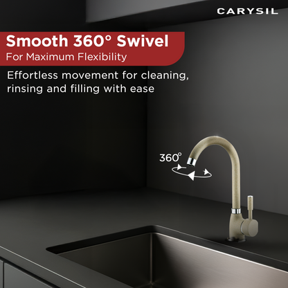 Carysil Alpha 1504 Modern Kitchen Faucet, High Arc with 360-Degree Swivel, Single-Lever Handle for Hot/Cold Water, Cornflakes, 5-Year Warranty