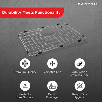 Carysil Wire Grid for Kitchen Sink, 304-Grade Stainless Steel, Metal Dish Drying Rack, Self Draining, Prevents Sliding, Kitchen Sink Accessories, 54.7x35.5x2.96 cm