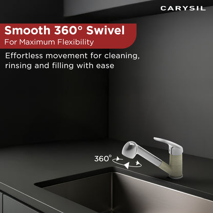 Carysil Alpha 1508 Modern Kitchen Faucet, 360-Degree Swivel Spout, Single-Lever Handle for Hot/Cold Water, Cornflakes, 5-Year Warranty
