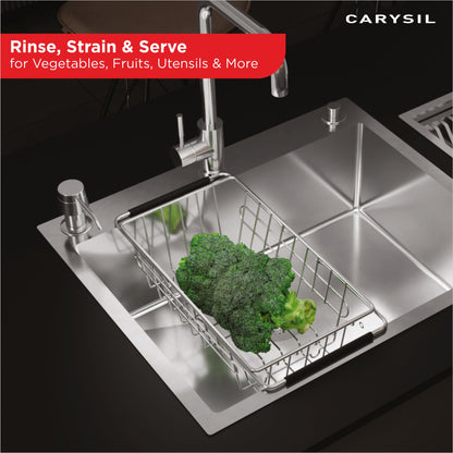 Carysil Multipurpose 304-Grade Stainless Steel Rust-Resistant, Expandable Kitchen Basket for Straining Vegetables, Fruits, and More, Ideal for Daily Use, Easy to Clean, Durable
