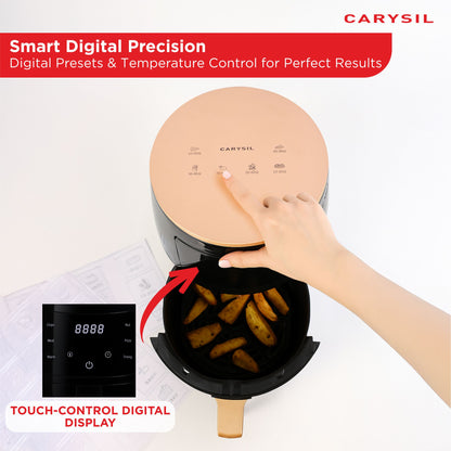 Carysil Air Fryer 4.5L Capacity, Oil-Free Touch Panel Fryer for Healthy Cooking, Fast Frying, Perfect Addition for any Modern Kitchen, Sleek Black Design