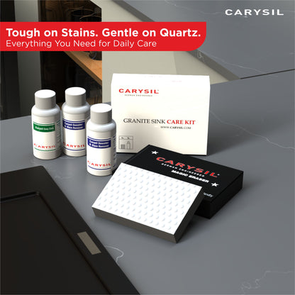 Carysil 3-in-1 Quartz Kitchen Sink Cleaning Care Kit, Includes Stain Remover, Lime Scale Descaler, Easy Care Shine Protector, and Magic Eraser for Deep Cleaning and Maintenance, 250 ml