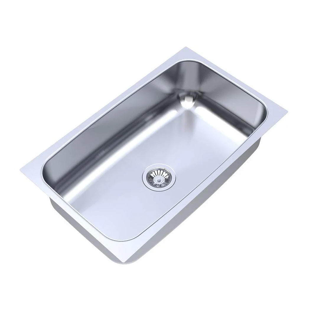 Carysil Elegance Series Single Bowl Kitchen Sink, Stainless Steel Kitchen Sink, 304 Stainless Steel Coupling, Noise Reduction Design, Deep Bowl with Sloping Drain, 30x18x8 inches, Glossy Finish