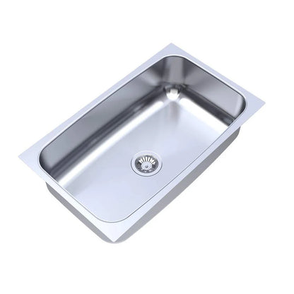 Carysil Elegance Series Single Bowl Kitchen Sink, Stainless Steel Kitchen Sink, 304 Stainless Steel Coupling, Noise Reduction Design, Deep Bowl with Sloping Drain, 30x18x8 inches, Glossy Finish