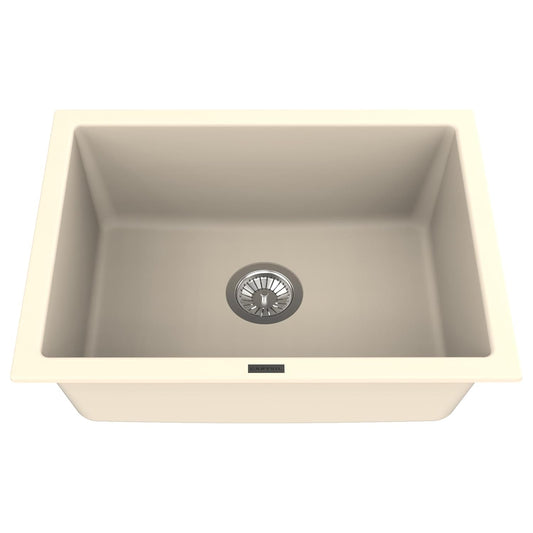 Carysil Quartz Titanium Max Plus Series Single Bowl Kitchen Sink, Real Stone Finish, 304 Stainless Steel Coupling, Kitchen Sink with Sloping Drain, Noise Reduction Design, 24x18x8 inches, Champagne