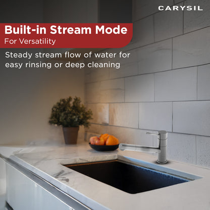 Carysil Alpha 1509 Modern Kitchen Faucet, 360-Degree Swivel Spout, Single-Lever Handle for Hot/Cold Water, Chrome, 5-Year Warranty