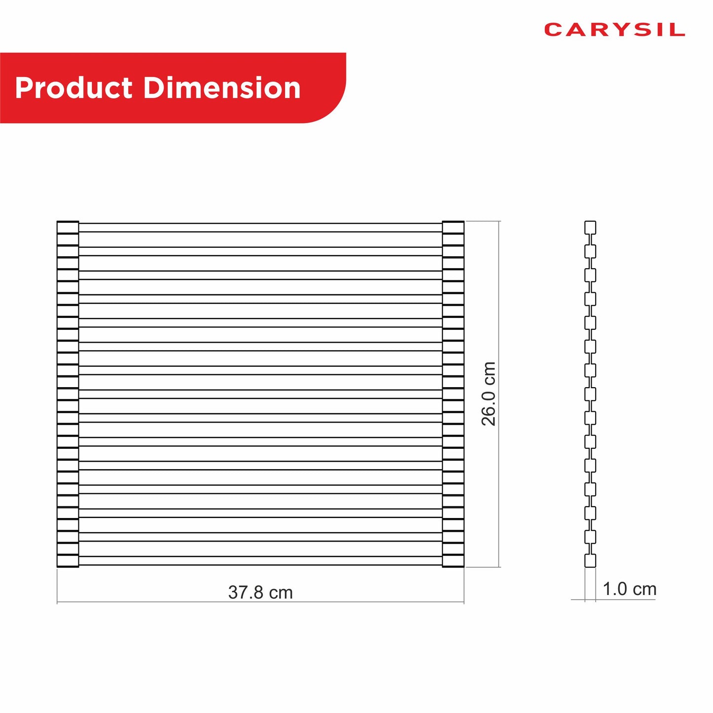 Carysil Fold Mat Roll Up Dish Drying Rack for Kitchen Sink, Multipurpose Stainless Steel Drainer, Heat Resistant, Anti-Slip, Anti-Rust, Space-Saving Drying Foldable Mat, 37.8x2.6x1.4 cm