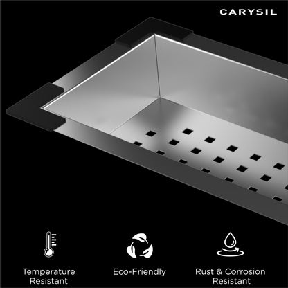 Carysil Stainless Steel Vegetable Colander for Kitchen Sink, Modern Kitchen Strainer, Rust Resistant, Compact, Easy Draining & Washing for Fruits, Vegetables, Pasta, 37.5x18x7.5 cm