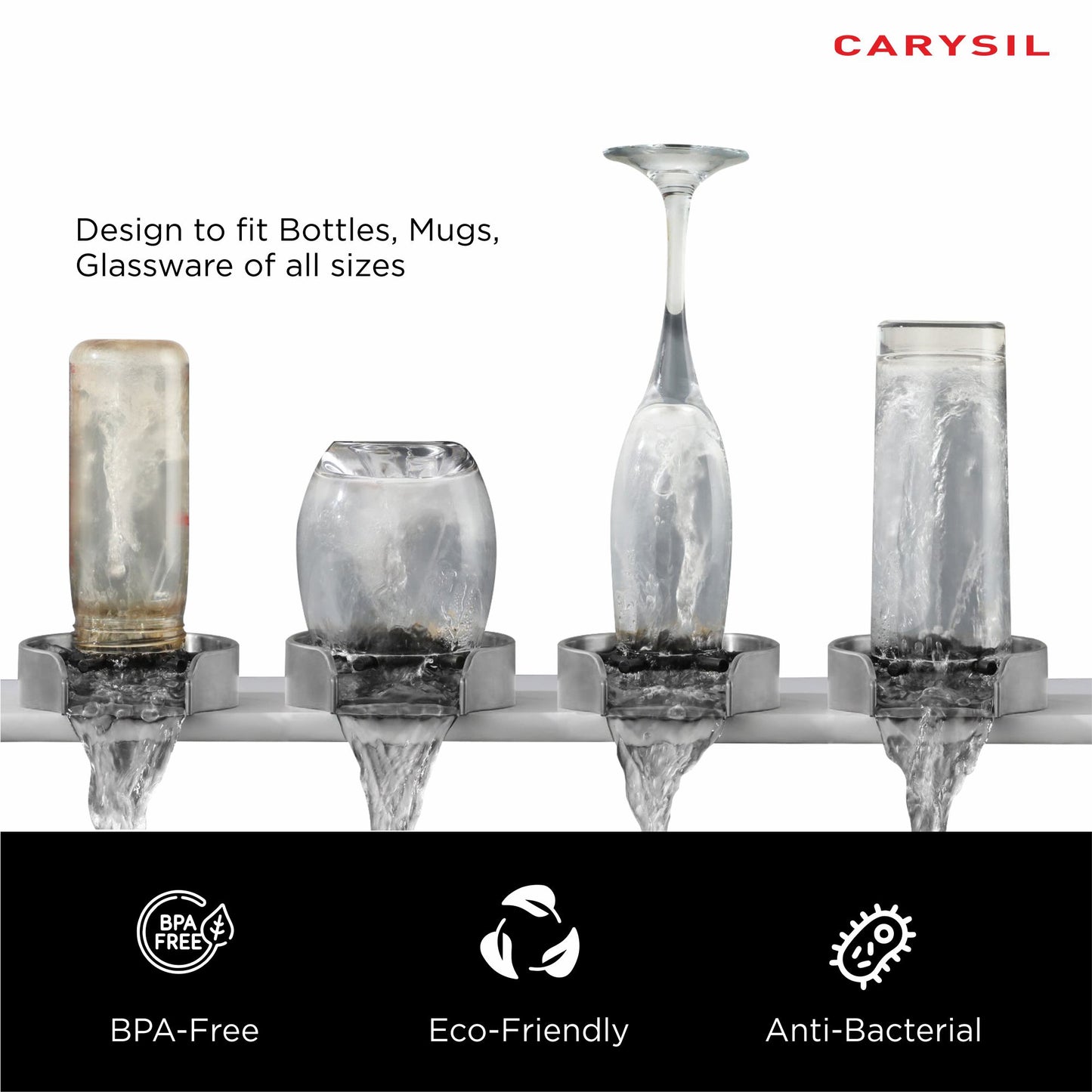 Carysil Glass Rinser for Kitchen Sink, Automatic Cup Washer for Kitchen Sink, 304-grade Stainless Steel, 5 Spray Holes, Bar Glass Rinser and Bottle Rinser, Matt Black Finish