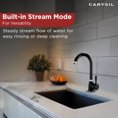 Carysil Alpha 1504 Modern Kitchen Faucet, High Arc with 360-Degree Swivel, Single-Lever Handle for Hot/Cold Water, Nera, 5-Year Warranty