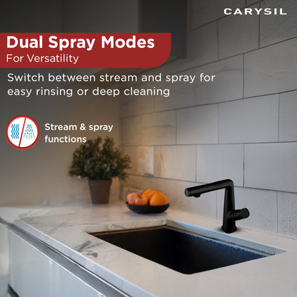 Carysil Alpha 04 Kitchen Faucet, Pull-Out Sprayer, Solid Brass, 180° Swivel Spout, 2-Function Spray, Ceramic Cartridge, Stainless Steel Hoses, Easy Installation, Premium Packaging