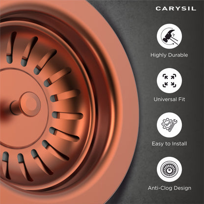 Carysil Round Waste Coupling for Kitchen Sink, Premium 304-grade Stainless Steel Coupling, Removable Waste Strainer for Kitchen Sink, Rust-Free, Corrosion-Resistant, Rose Gold PVD Finish