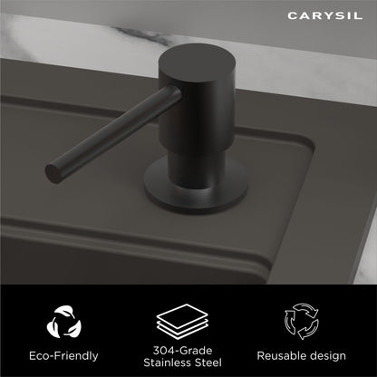 Carysil Kitchen Sink Soap Dispenser, 300ml Top Refill Built-in Countertop Stainless Steel Pump with 360° Rotating Head for Liquid Soap, Matt Black