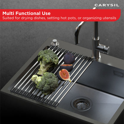 Carysil Fold Mat Roll Up Dish Drying Rack for Kitchen Sink, Multipurpose Stainless Steel Drainer, Heat Resistant, Anti-Slip, Anti-Rust, Space-Saving Drying Foldable Mat, 37.8x2.6x1.4 cm