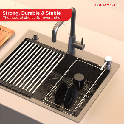 Carysil Multipurpose 304-Grade Stainless Steel Rust-Resistant, Expandable Kitchen Basket for Straining Vegetables, Fruits, and More, Ideal for Daily Use, Easy to Clean, Durable