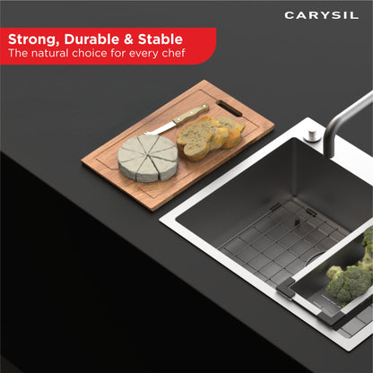 Carysil Chopping Board for Kitchen, Solid Teak Wood with 20mm Thickness, Heavy-Duty Cutting Board for Vegetables, Fruits, Cheese & Meats, Non-Slip, BPA-Free, Eco-Friendly & Anti-Bacterial Surface