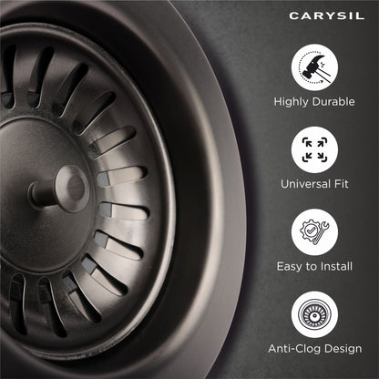 Carysil Round Waste Coupling for Kitchen Sink, Premium 304-grade Stainless Steel Coupling, Removable Waste Strainer for Kitchen Sink, Rust-Free, Corrosion-Resistant, Matt Black PVD Finish