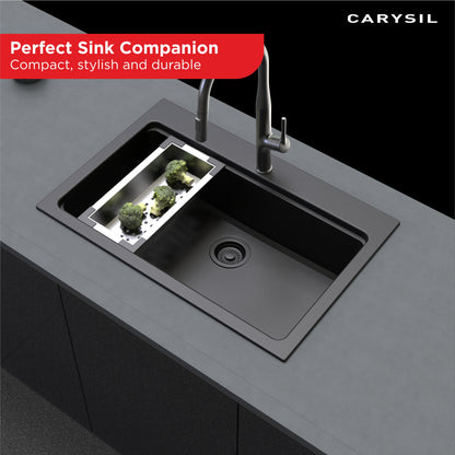 Carysil Stainless Steel Vegetable Colander for Kitchen Sink, Modern Kitchen Strainer, Rust Resistant, Compact, Easy Draining & Washing for Fruits, Vegetables, Pasta, 38.4x18x7.5 cm