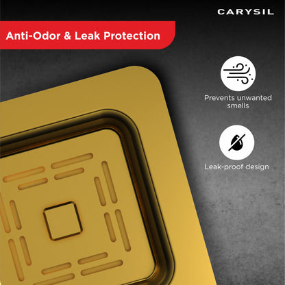 Carysil 304 Grade Stainless Steel Square Waste Coupling with Removable Waste Strainer Assembly, Corrosion-Resistant, Efficient Drainage System - Yellow Gold PVD Finish