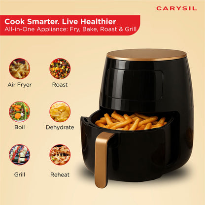 Carysil Air Fryer 4.5L Capacity, Oil-Free Touch Panel Fryer for Healthy Cooking, Fast Frying, Perfect Addition for any Modern Kitchen, Sleek Black Design