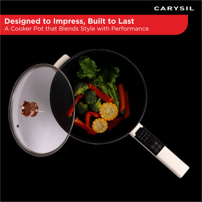 Carysil Multi-Function Cooking Pot 4L Capacity, Multifunctional Electric Pot, Portable Ramen Cooker, Non-stick Mini Hot Pot for Steak, Egg, Oatmeal, Soup with Power Adjustable
