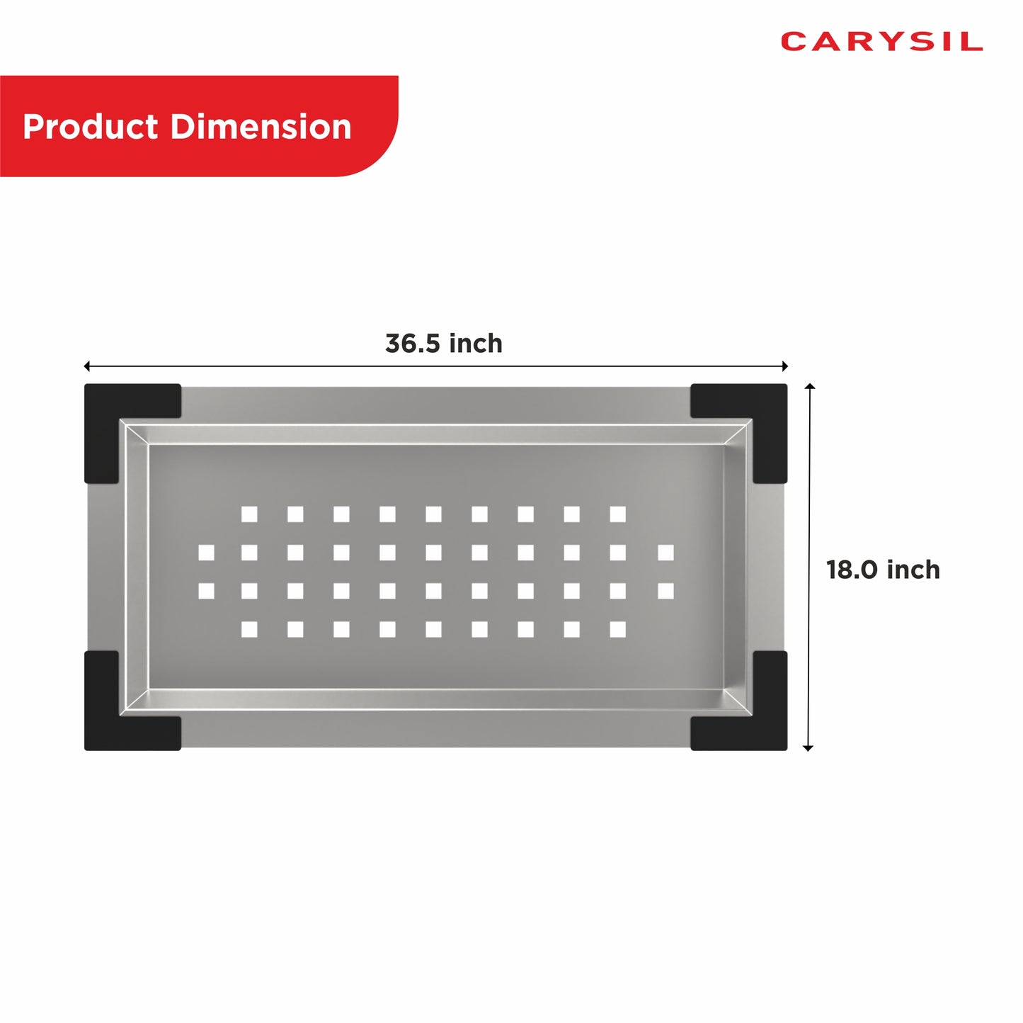 Carysil Stainless Steel Vegetable Colander for Kitchen Sink, Modern Kitchen Strainer, Rust Resistant, Compact, Easy Draining & Washing for Fruits, Vegetables, Pasta, 36.5x18x7.5 cm