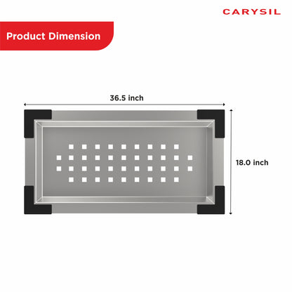 Carysil Stainless Steel Vegetable Colander for Kitchen Sink, Modern Kitchen Strainer, Rust Resistant, Compact, Easy Draining & Washing for Fruits, Vegetables, Pasta, 36.5x18x7.5 cm