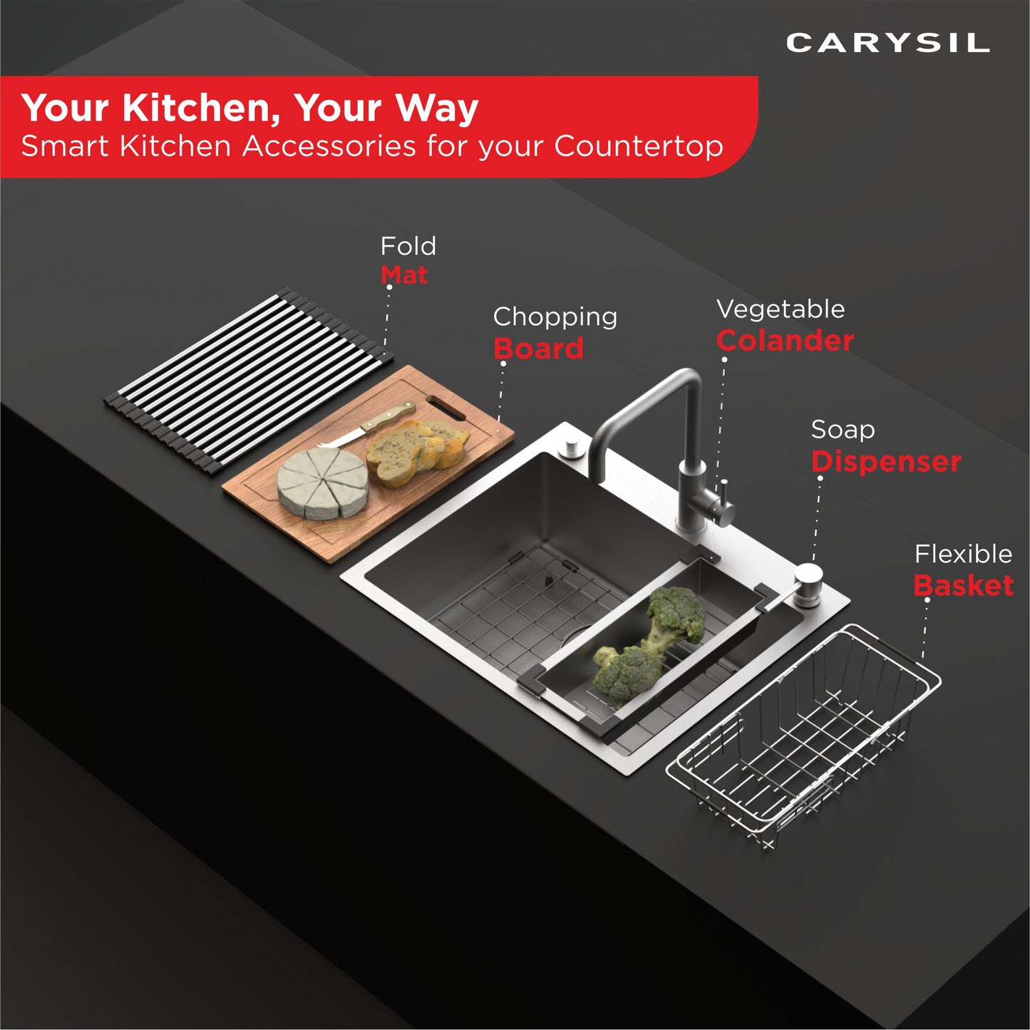 Carysil Chopping Board for Kitchen, Solid Teak Wood with 20mm Thickness, Heavy-Duty Cutting Board for Vegetables, Fruits, Cheese & Meats, Non-Slip, BPA-Free, Eco-Friendly & Anti-Bacterial Surface