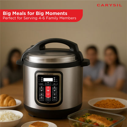 Carysil 11-in-1 Automatic Electric Pressure Cooker 6 L, 1 Year Warranty with 13 Indian Preset Menu, Instant Electric Cooker Pot, Multipurpose Rice Cooker (Stainless Steel)