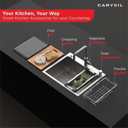 Carysil Fold Mat Roll Up Dish Drying Rack for Kitchen Sink, Multipurpose Stainless Steel Drainer, Heat Resistant, Anti-Slip, Anti-Rust, Space-Saving Drying Foldable Mat, 36.8x2.6x1.4 cm